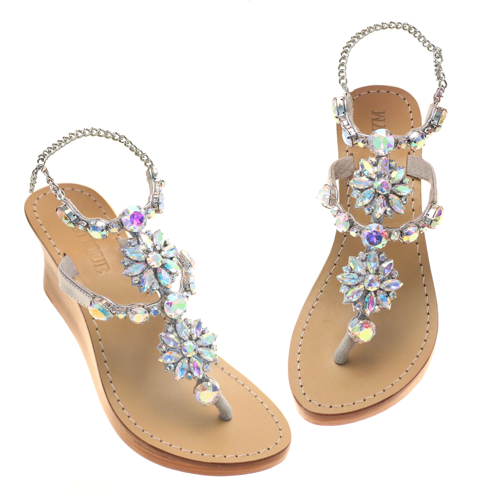 Ankara- Women's Silver Jeweled Wedge Sandals | Mystique Sandals