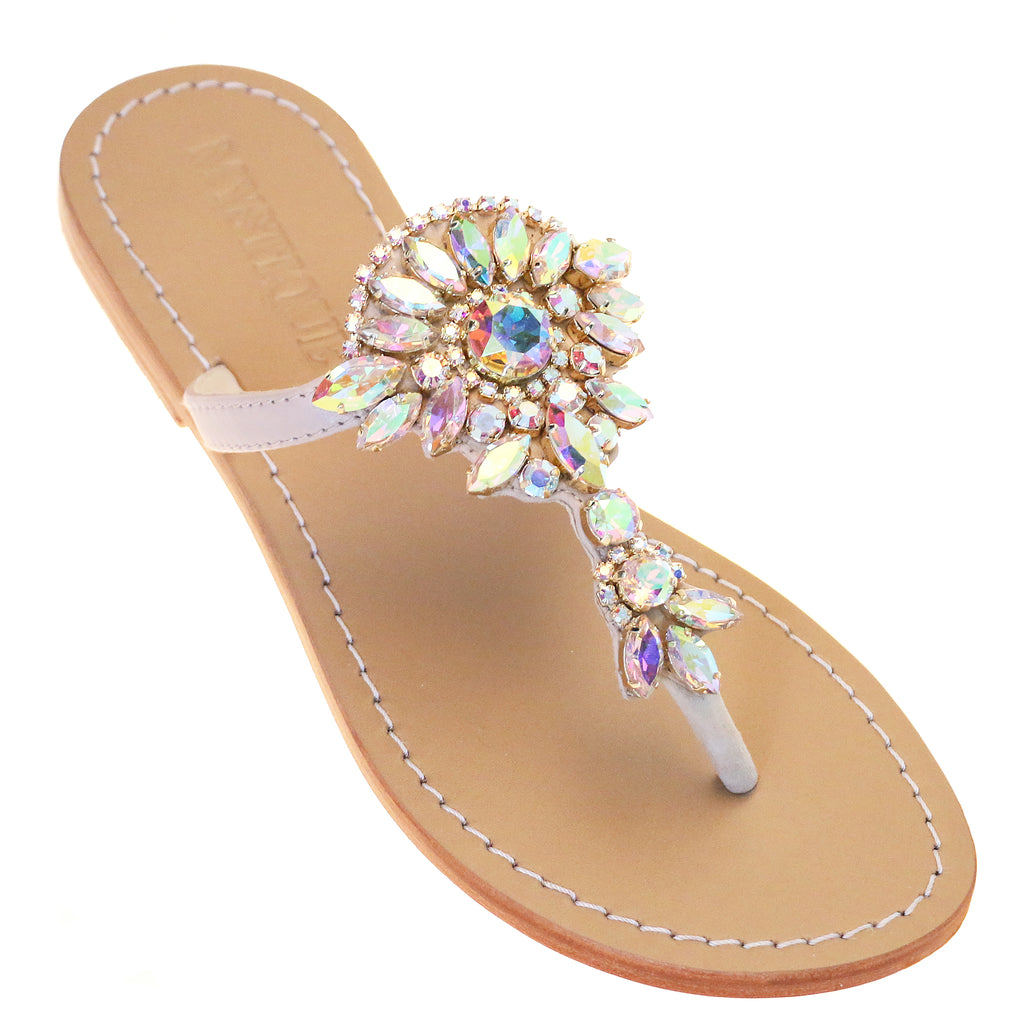 Jeweled & Embellished Flat Leather Women's Sandals | Mystique Sandals