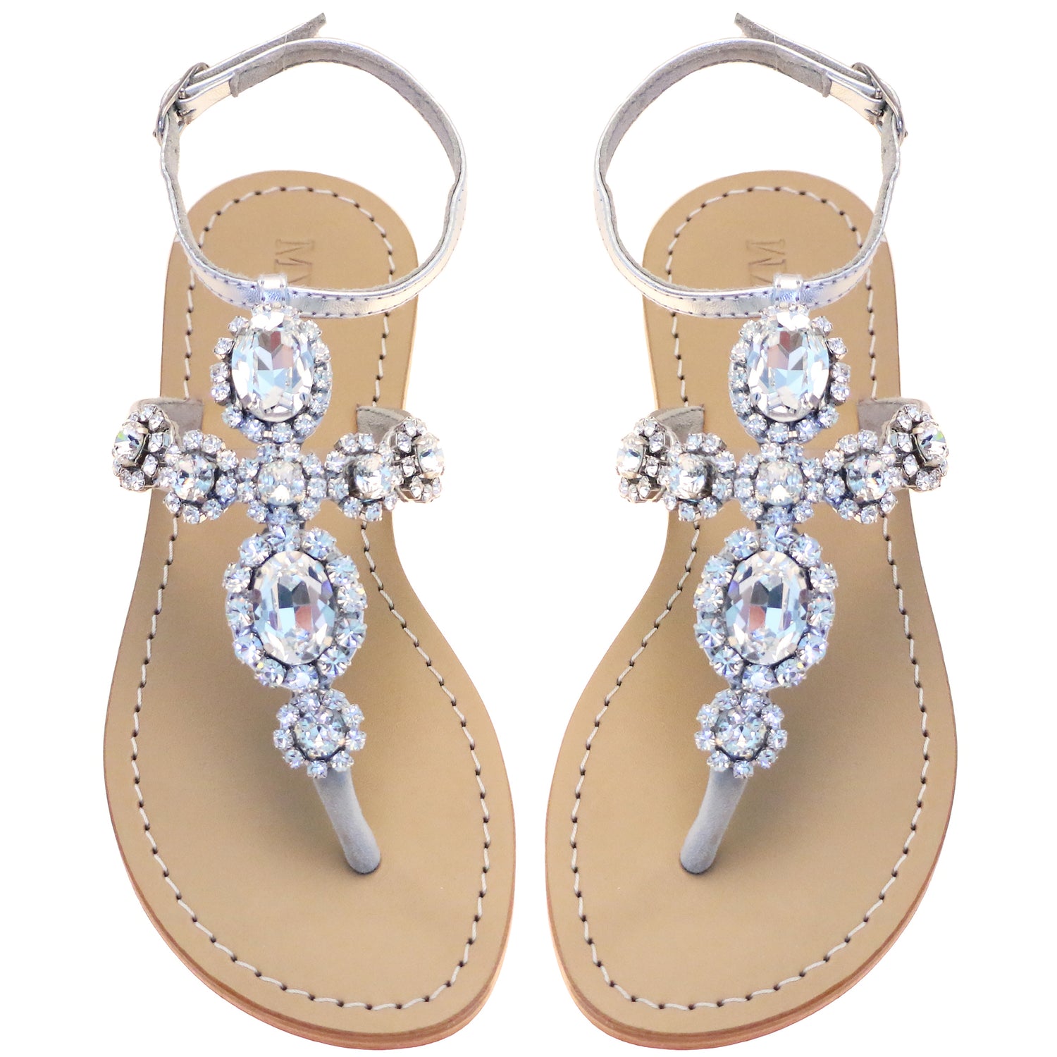 Antigua - Women's Silver Jeweled Wedding Sandals | Mystique Sandals