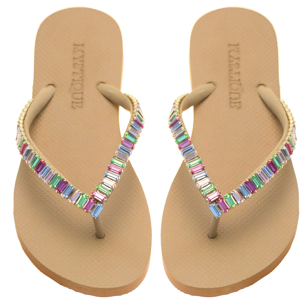 Womens Beachy Rhinestone Beaded Flip Flops Mystique Sandals 8476