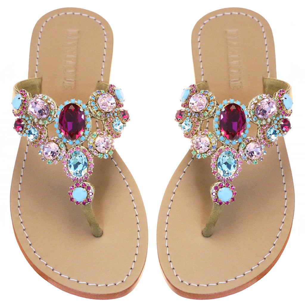 Jeweled & Embellished Flat Leather Women's Sandals | Mystique Sandals