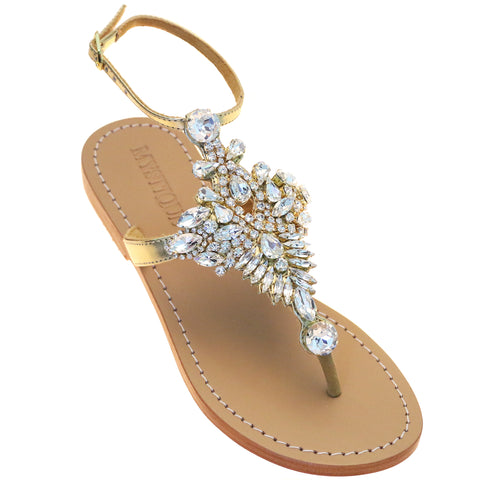 Copenhagen - Women's Leather Jeweled Wedge Sandals | Mystique Sandals