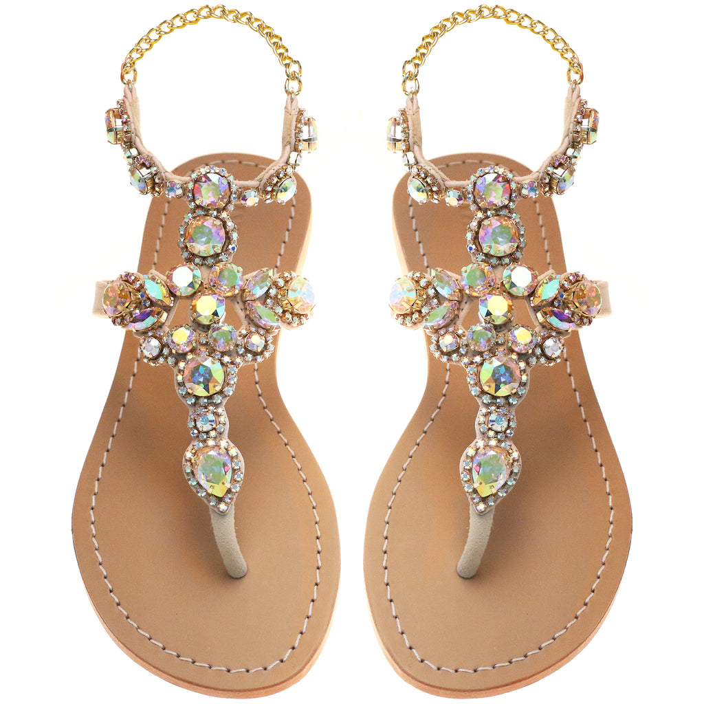 Jeweled & Embellished Flat Leather Women's Sandals | Mystique Sandals