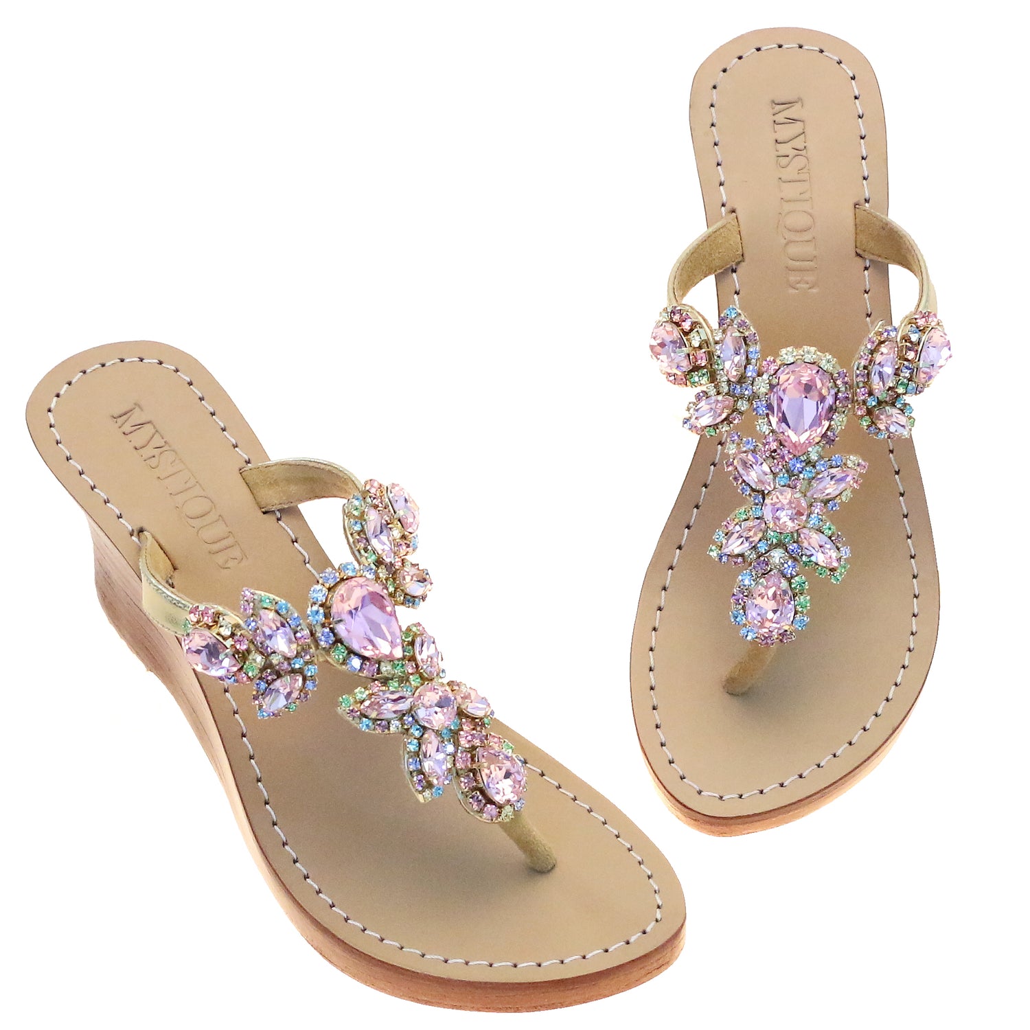 Belize - Women's Pink Jeweled Wedge Sandals | Mystique Sandals