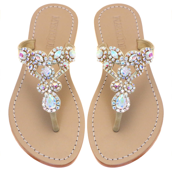 Bora Bora - Women's Gold Crystal Thong Sandals | Mystique Sandals