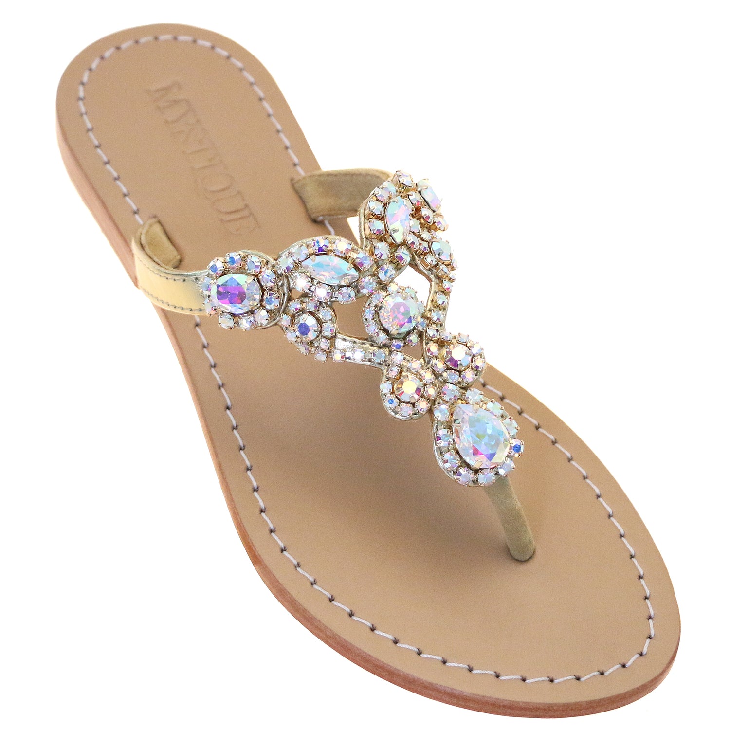 Bora Bora - Women's Gold Crystal Thong Sandals | Mystique Sandals