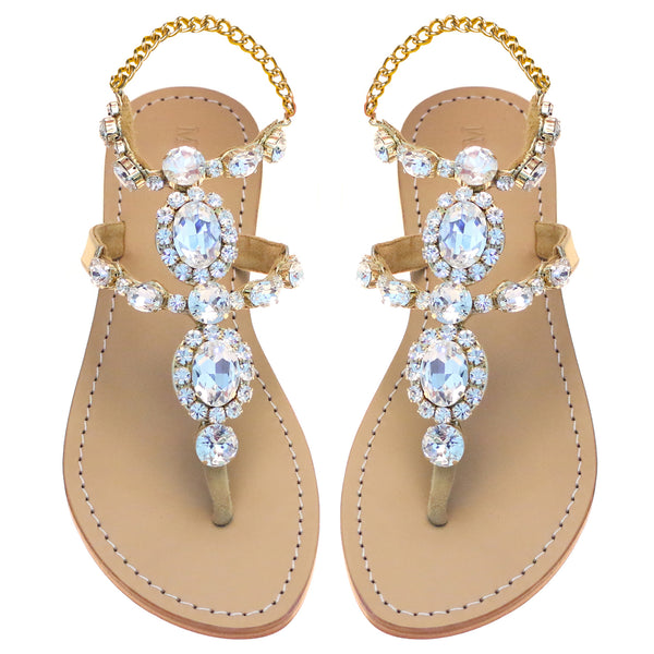 Brussels - Women's Gold Leather Jeweled Sandals - Mystique Sandals