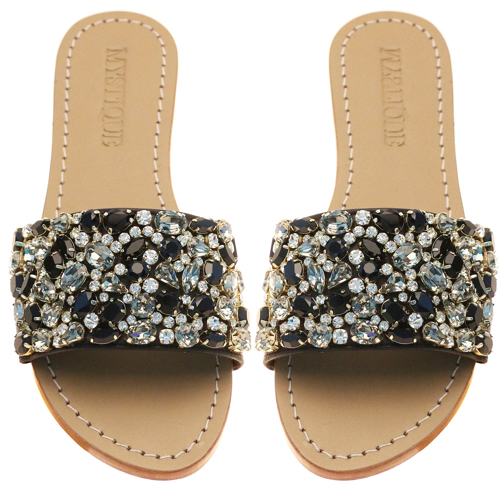 Cannon - Women's Black Jeweled Slide Sandals | Mystique Sandals