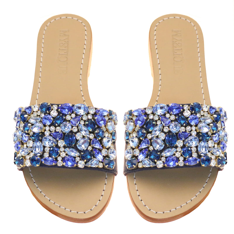 Canova Beach - Women's Navy Jeweled Slide Sandals | Mystique Sandals