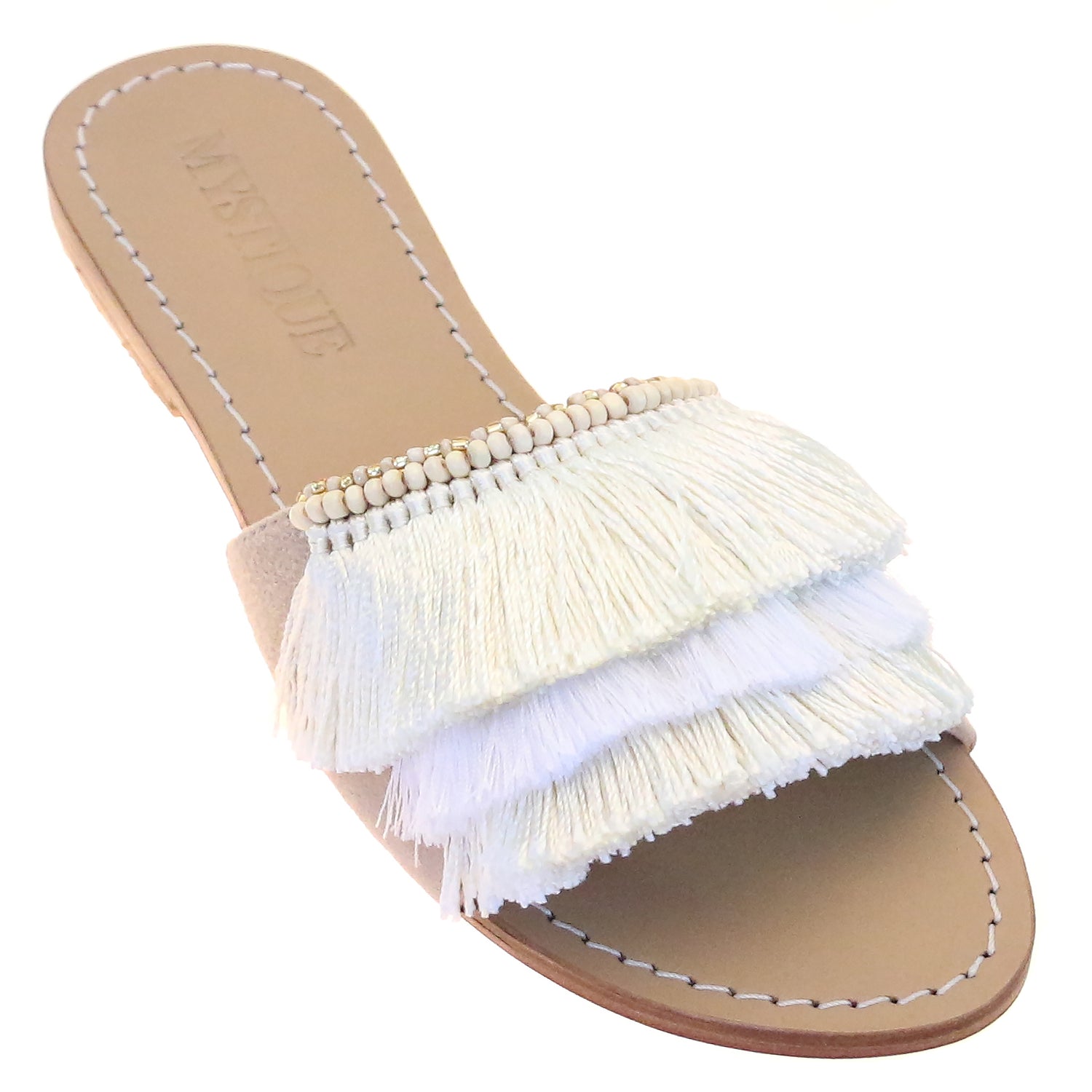 Women's Leather Fringe Slide Sandals 