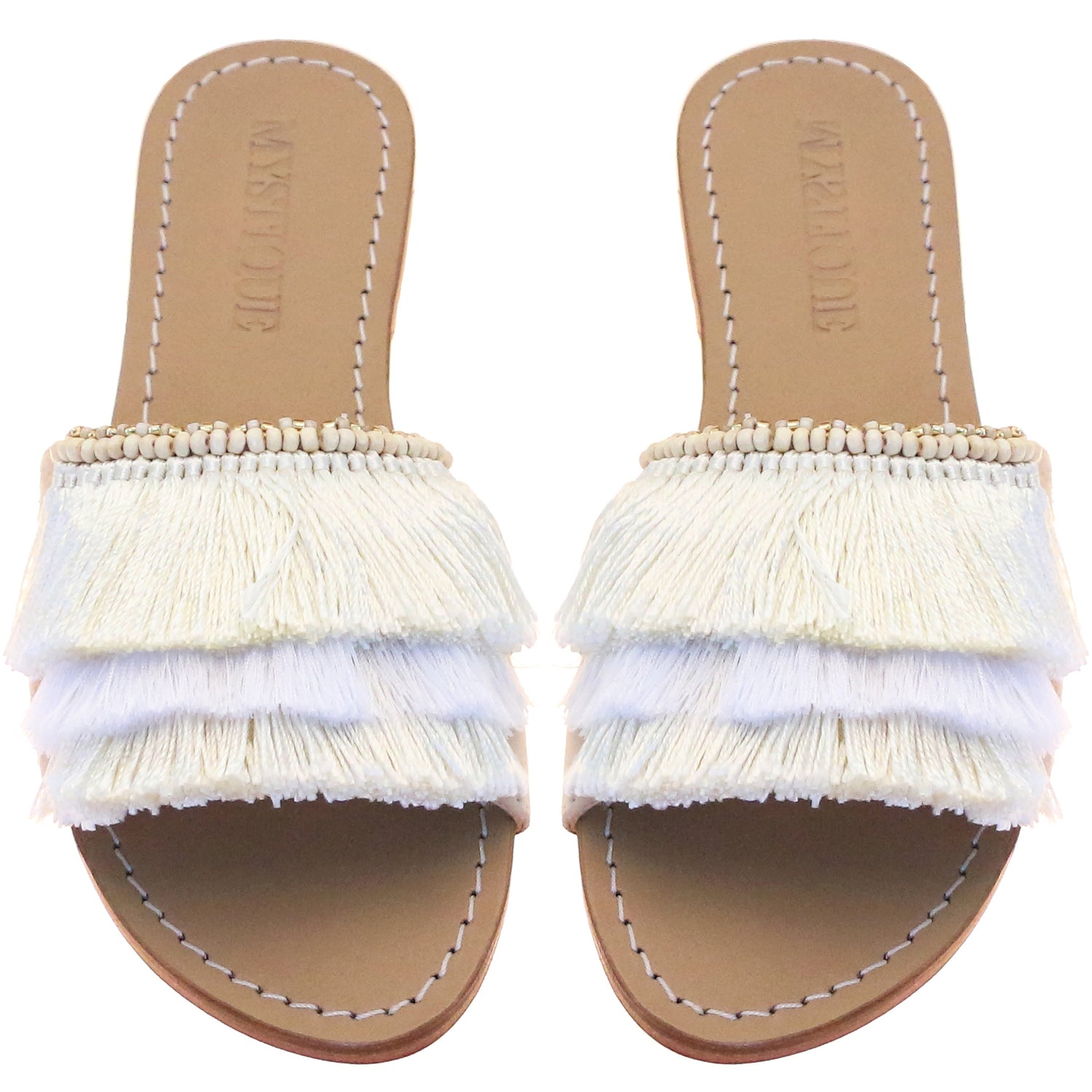 fringe slip on sandals