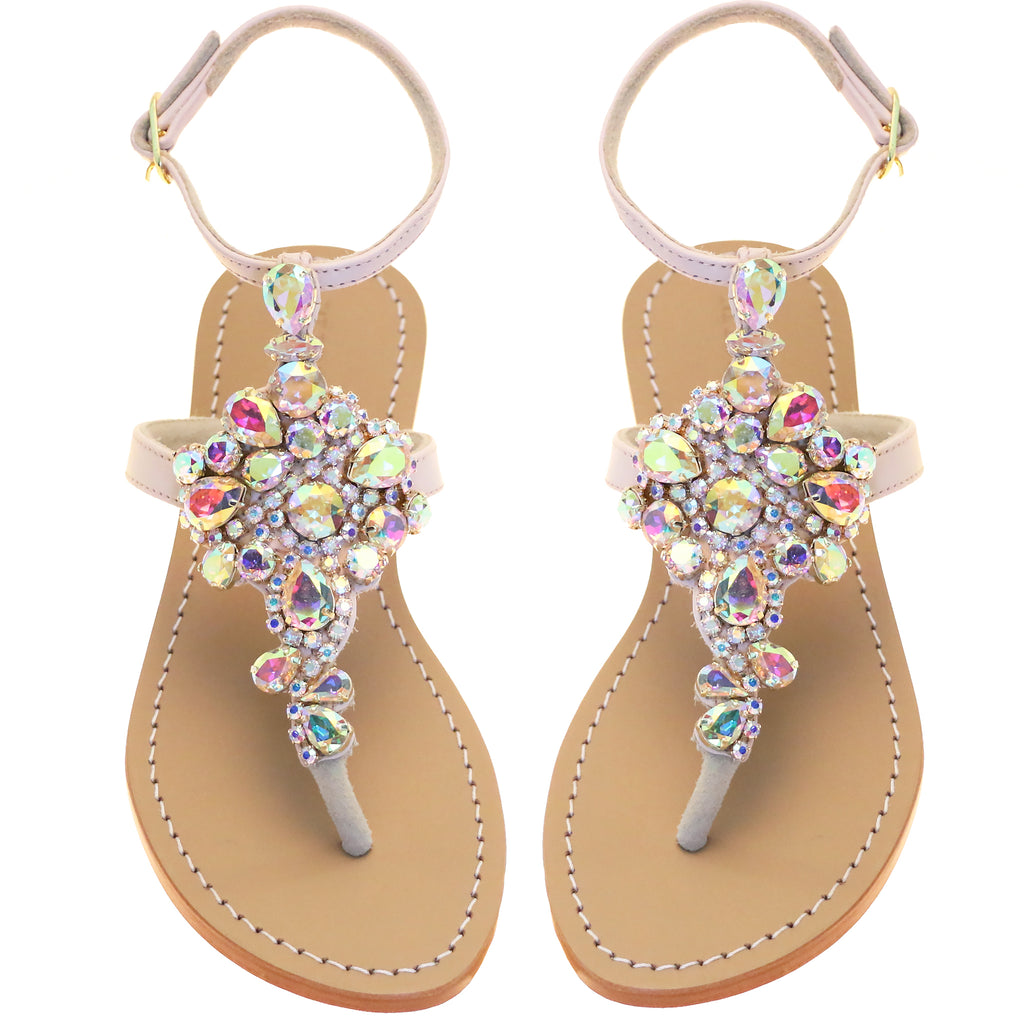 Jeweled & Embellished Flat Leather Women's Sandals | Mystique Sandals