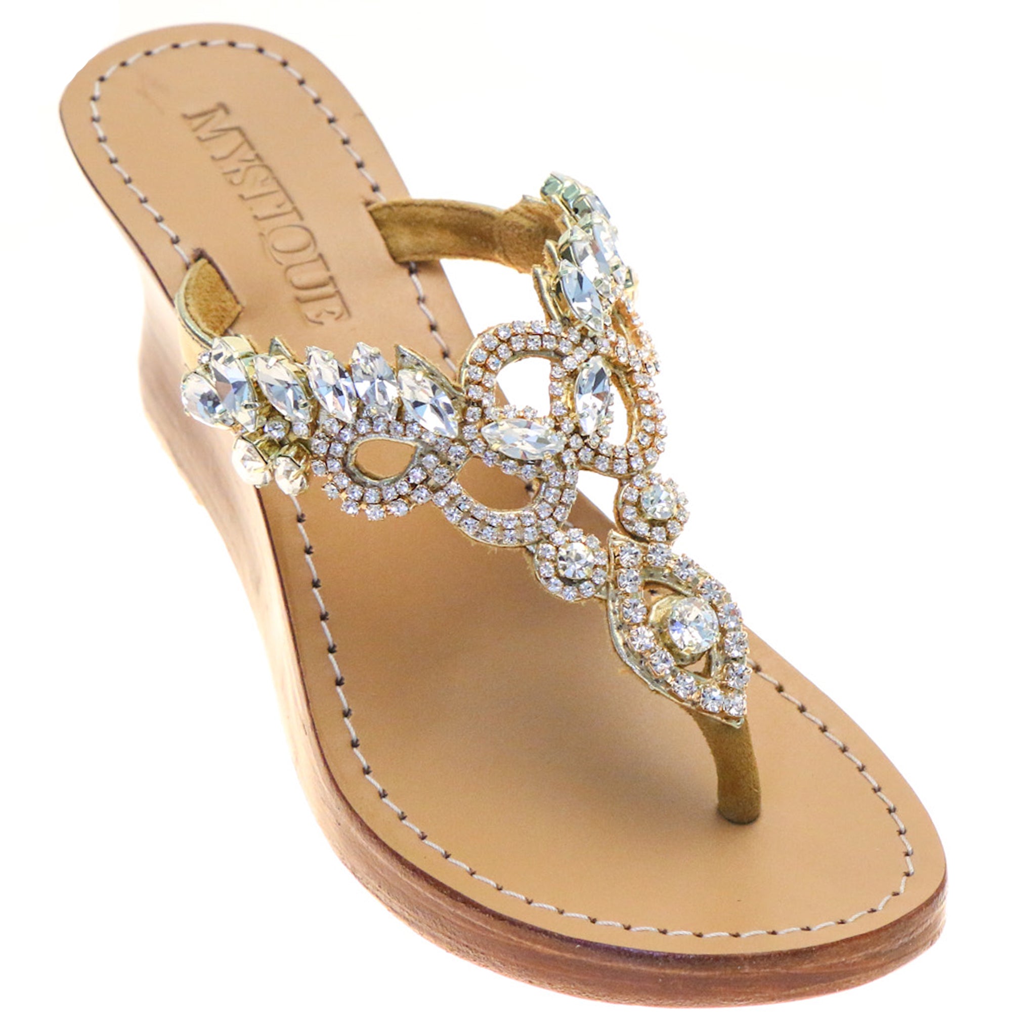 Concord - Women's Gold Jeweled Wedge Sandals | Mystique Sandals