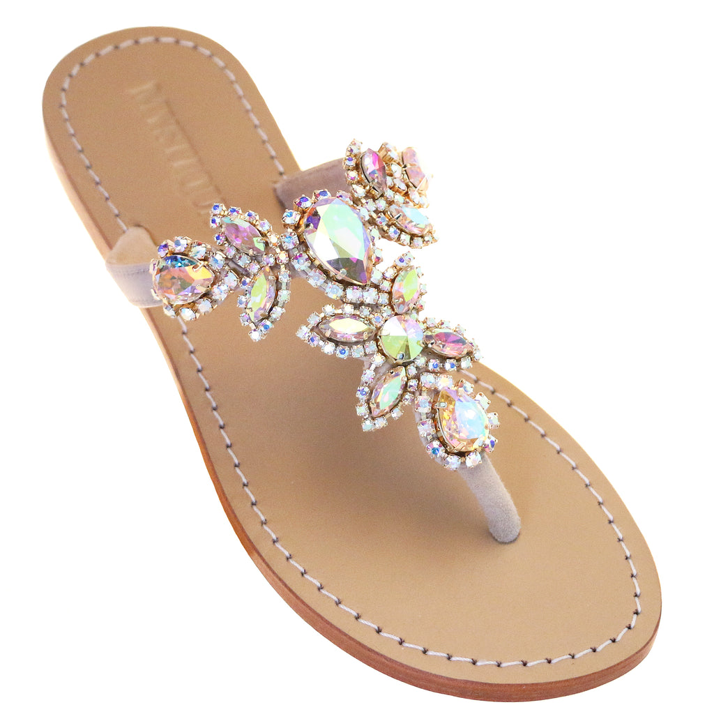 Costa Brava- Women's Champagne Jeweled Sandals | Mystique Sandals
