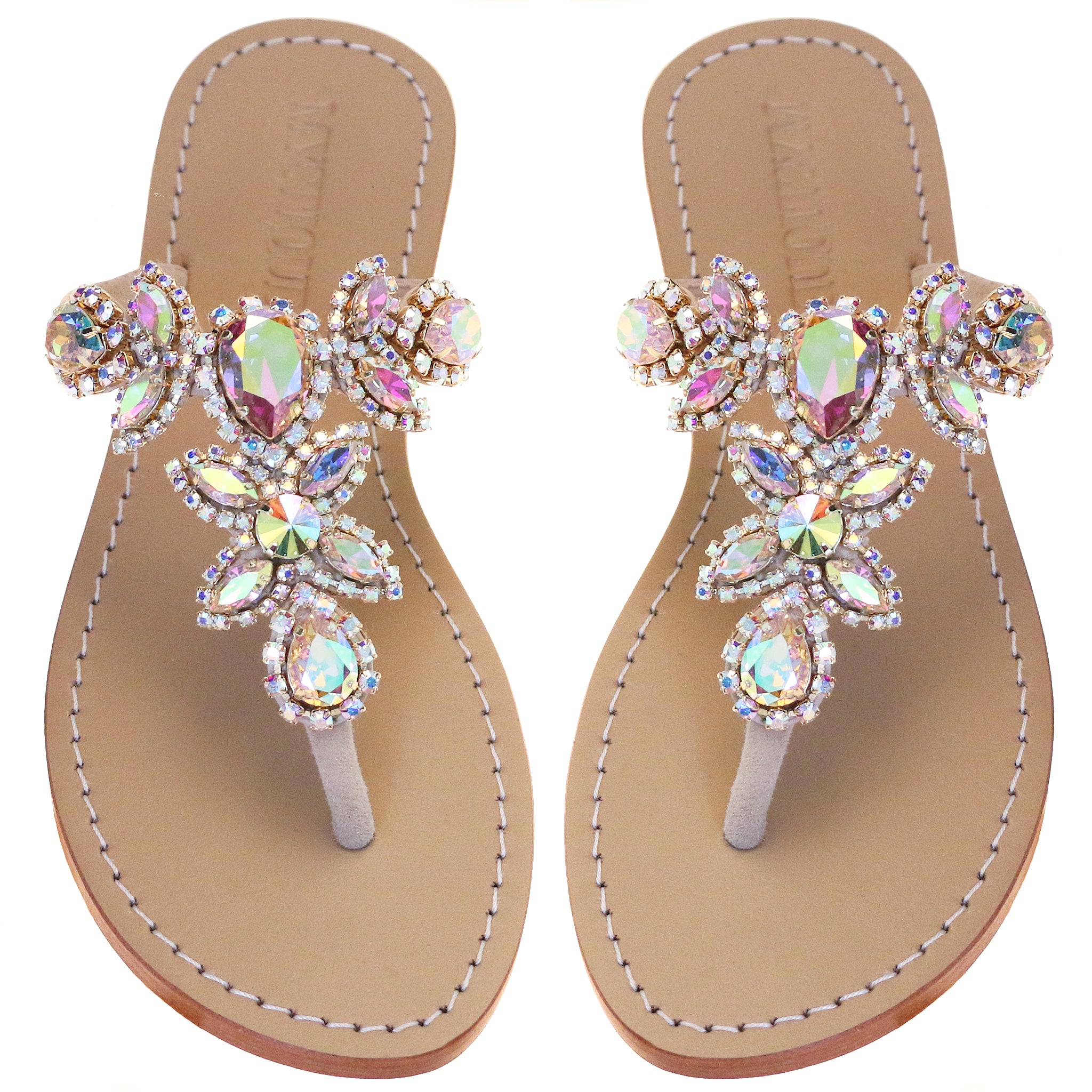 Costa Brava- Women's Champagne Jeweled Sandals | Mystique Sandals