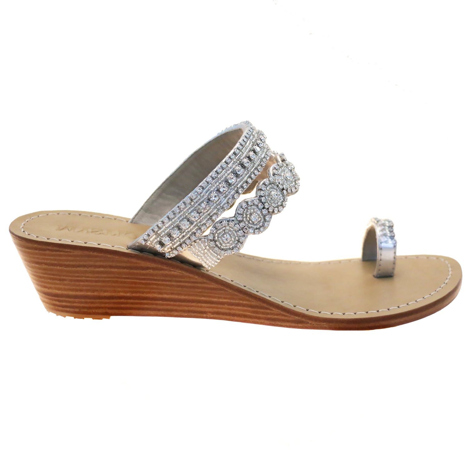 Costa Mesa - Women's Silver Bridal Wedge Sandals | Mystique Sandals