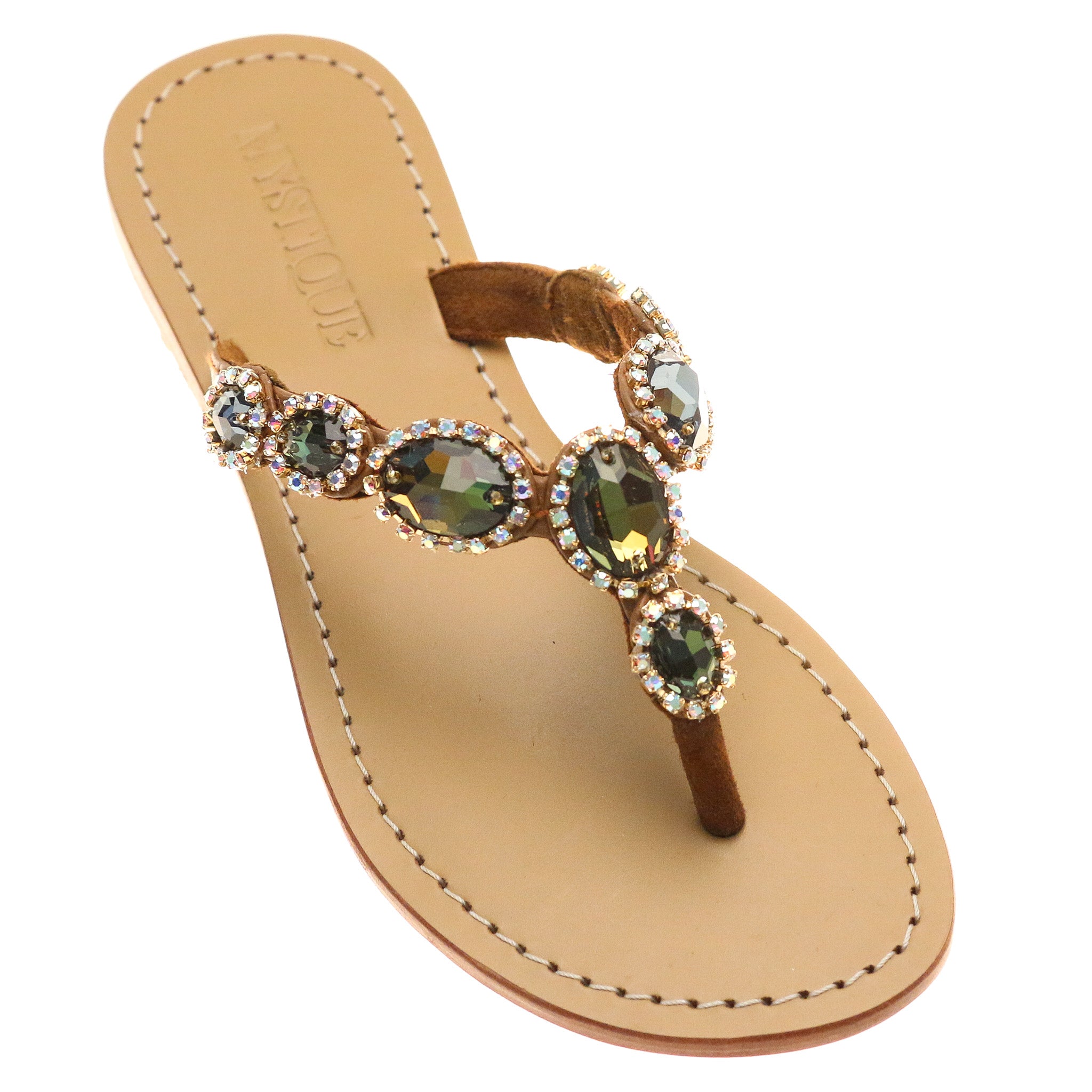 Dakar- Women's Brown Jeweled Leather Sandals | Mystique Sandals