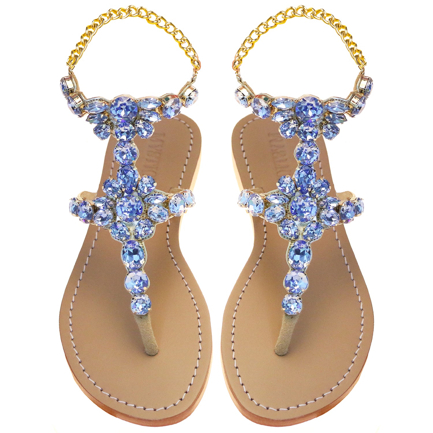Finland - Women's Blue Jeweled Ankle Strap Sandals | Mystique Sandals