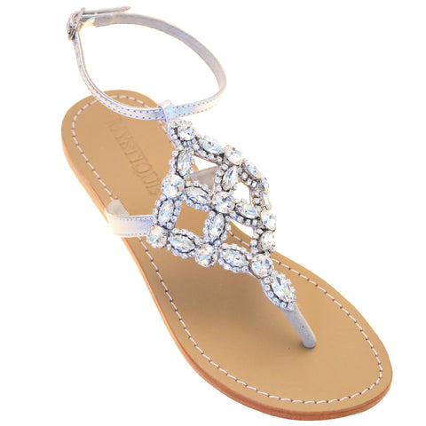 Marrakesh - Women's Silver Leather Jeweled Sandals | Mystique Sandals