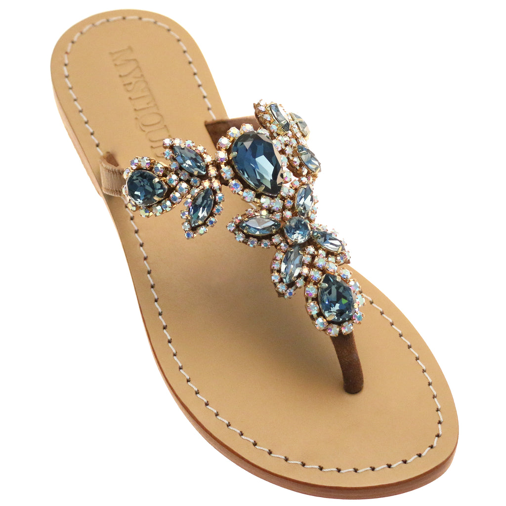 Jeweled & Embellished Flat Leather Women's Sandals | Mystique Sandals