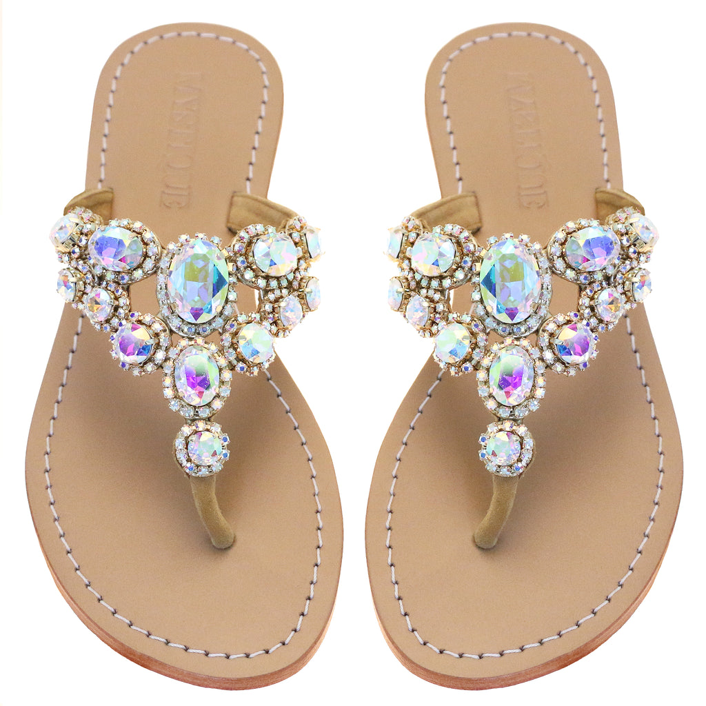 Huntington Beach - Women's Leather Jeweled Sandals - Mystique Sandals
