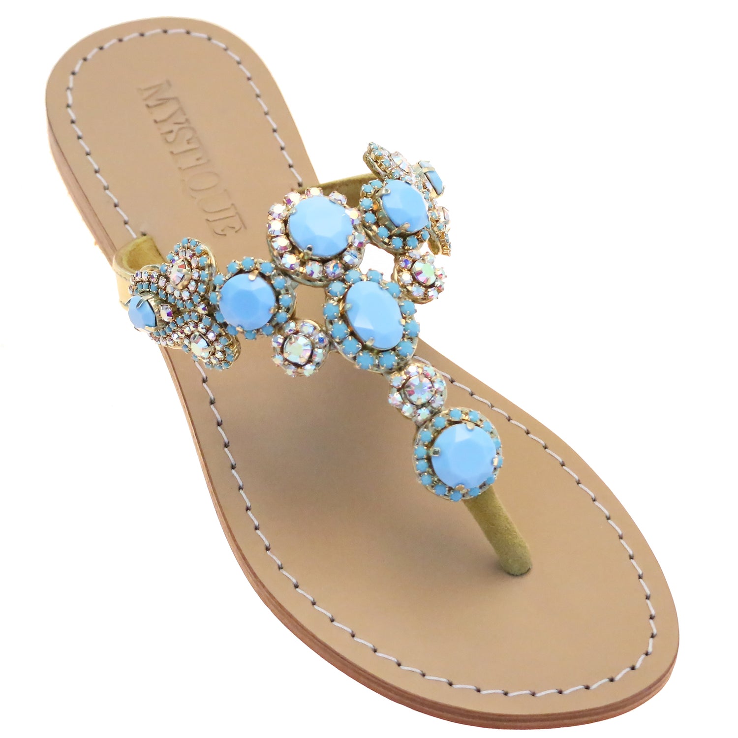 Leather Jeweled Sandals - Mystique Sandals