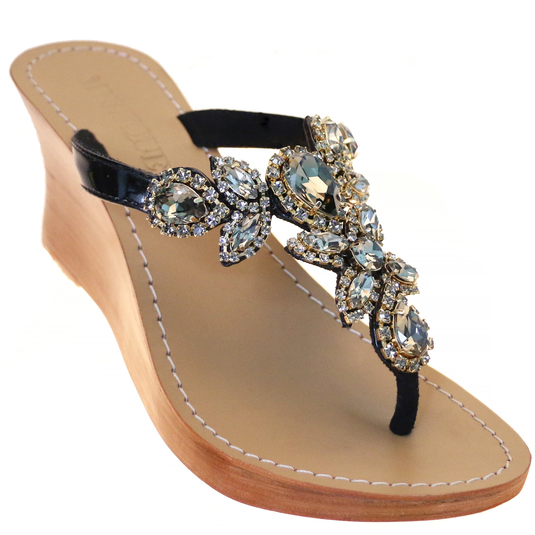 Laredo - Women's Black Jeweled Wedge Sandals | Mystique Sandals