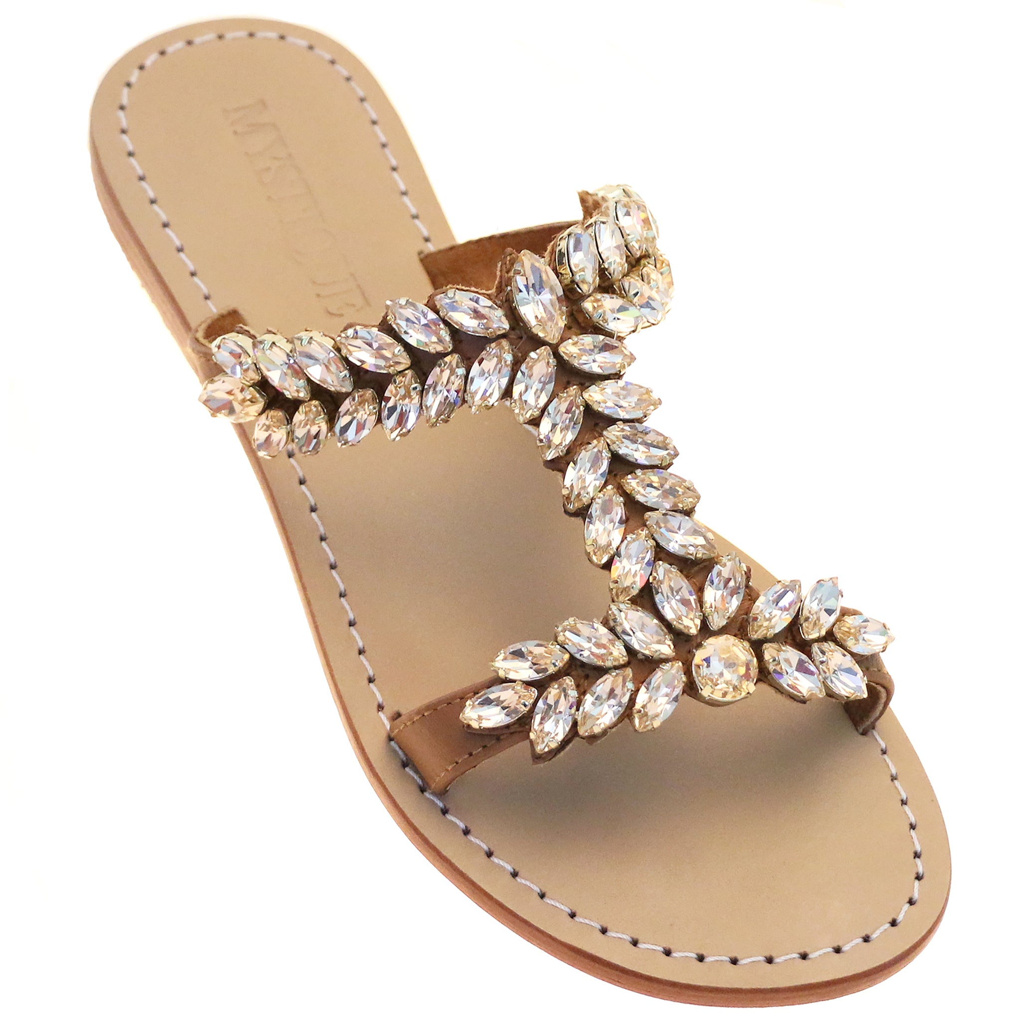 Maddock - Women's Diamonte Flat Leather Sandals | Mystique Sandals