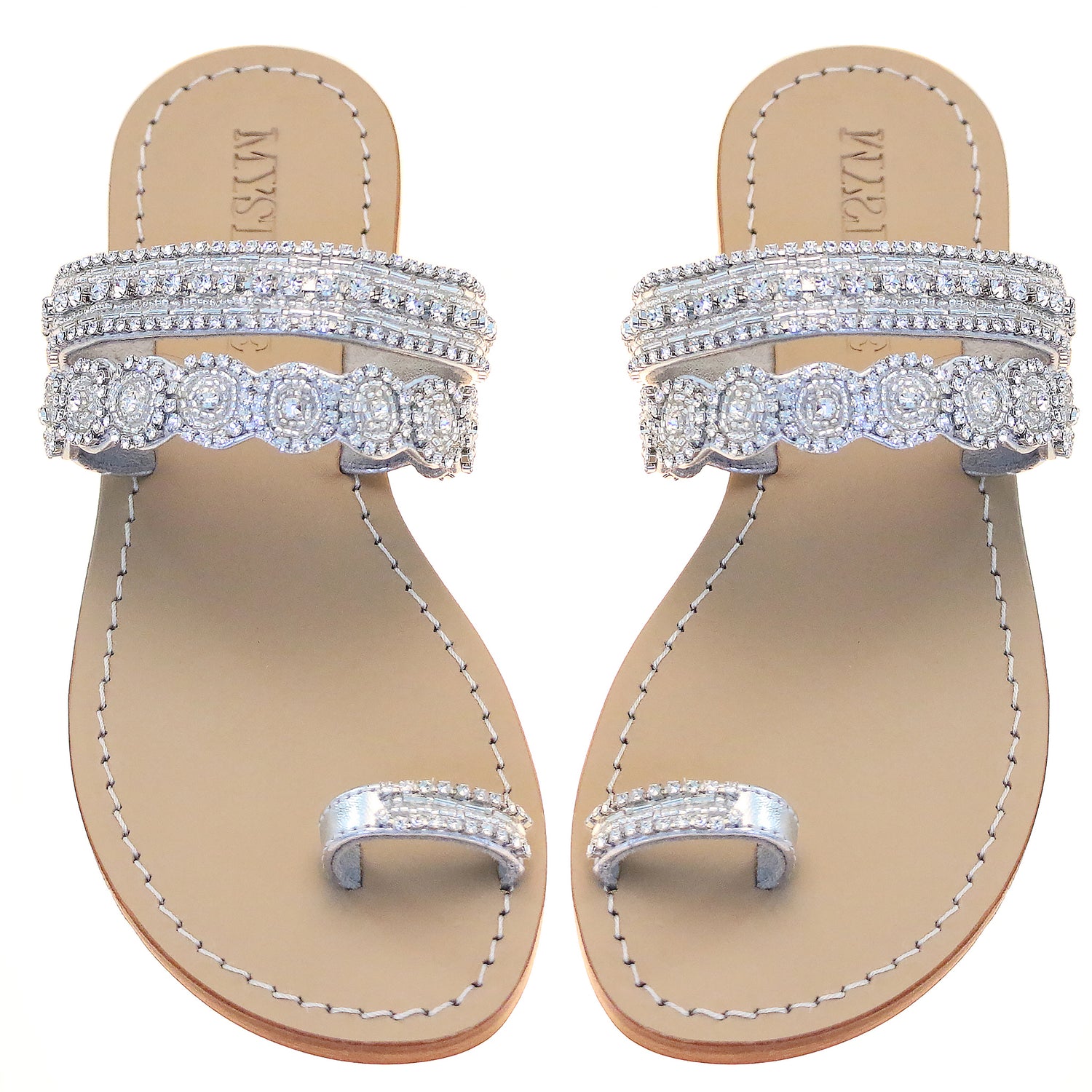 Marrakesh - Women's Silver Leather Jeweled Sandals | Mystique Sandals