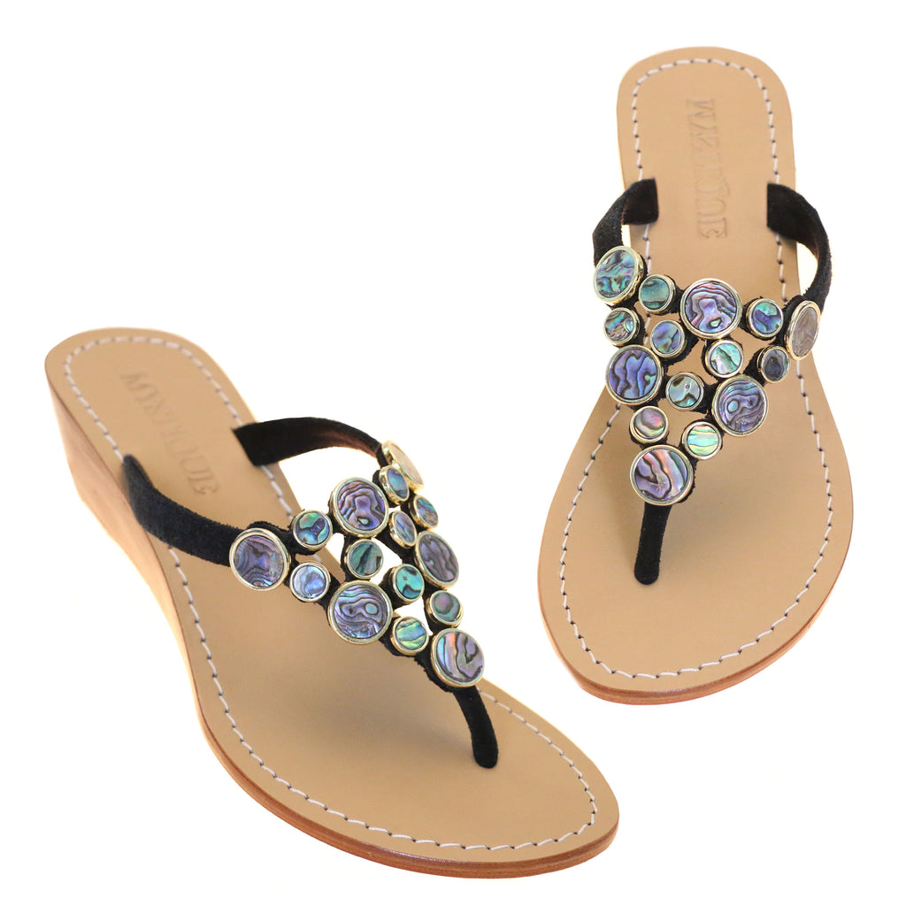 Medellin - Women's Abalone Wedge Leather Sandals | Mystique Sandals