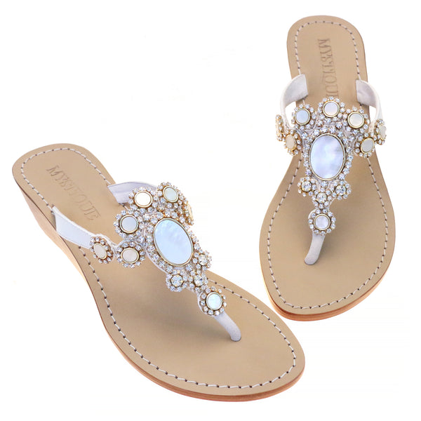 New York - Women's Leather Jeweled Wedge Sandals - Mystique Sandals