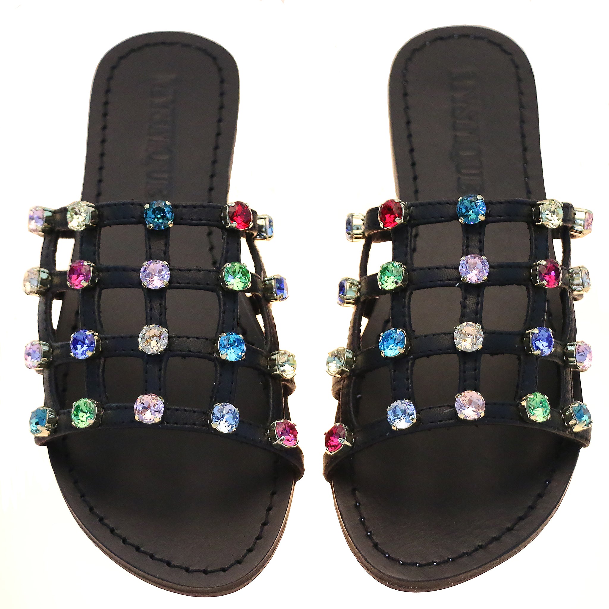 New Orleans - Women's Black Jeweled Cage Sandals | Mystique Sandals