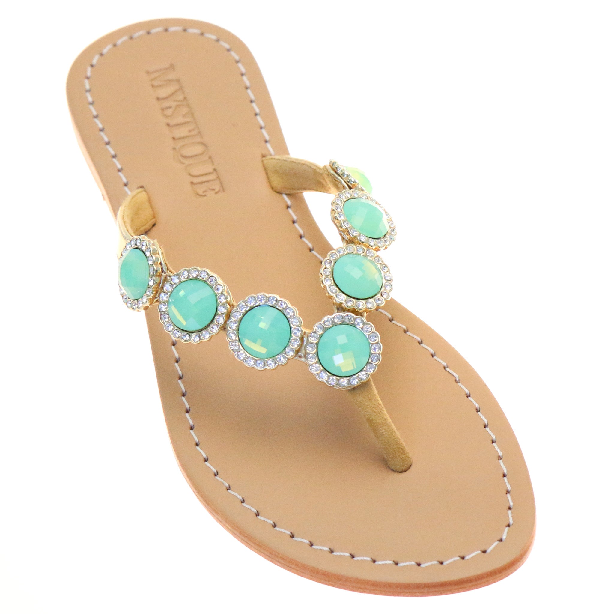 Oak Grove - Women's Opal Green Jeweled Sandals | Mystique Sandals