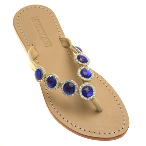 Puerto Limon - Women's Blue Jeweled Flat Sandals | Mystique Sandals