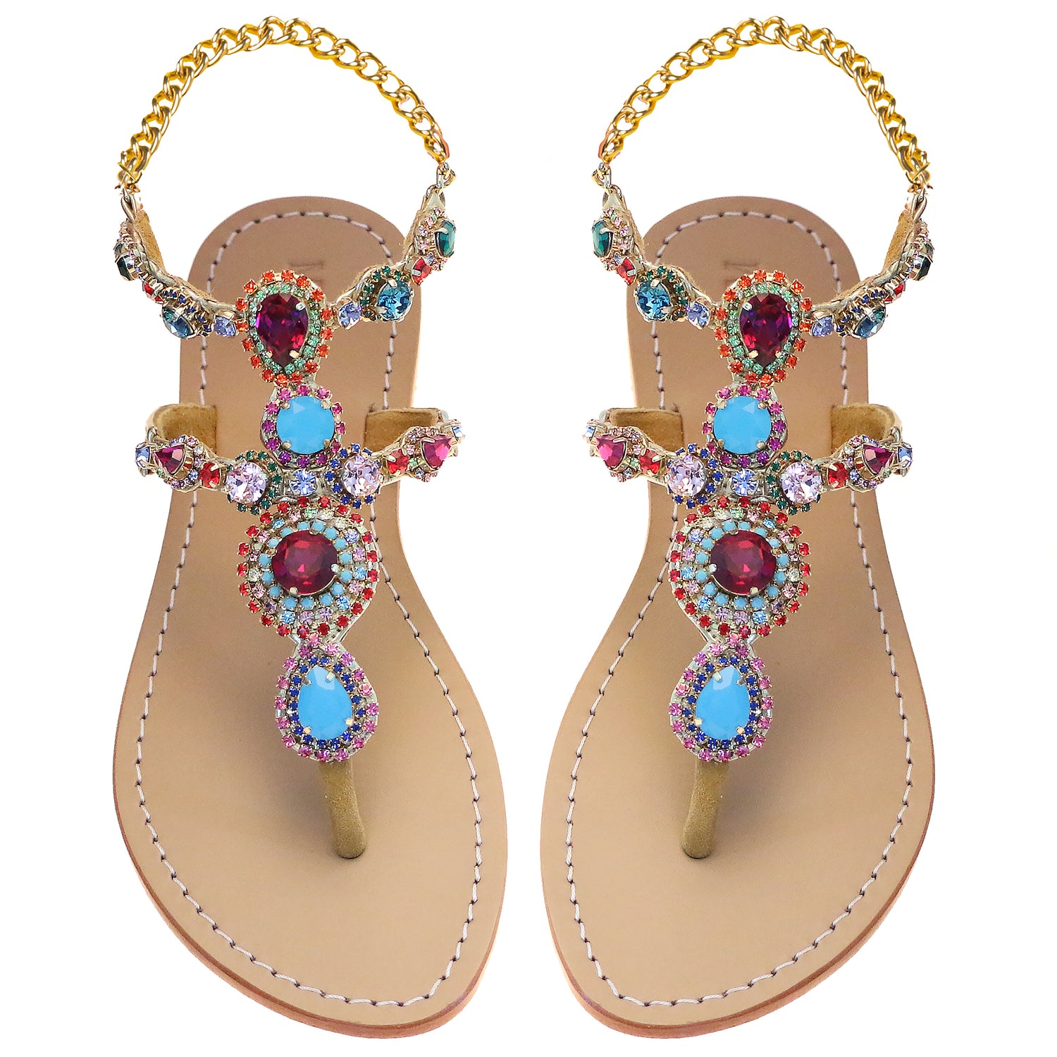 Palermo-Women's Multi-Colored Leather Jeweled Sandals|Mystique Sandals