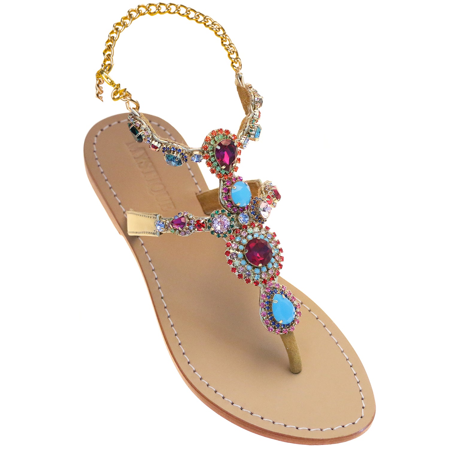 multi colored jeweled sandals