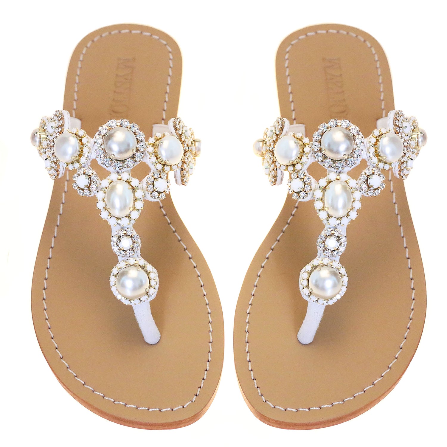 Paris - Women's White Pearl Jeweled Wedding Sandals | Mystique Sandals