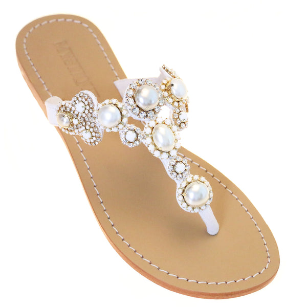 white pearl flip flops