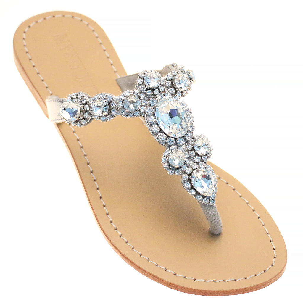 Pisa - Women's Silver Bridal Flat Jeweled Sandals | Mystique Sandals
