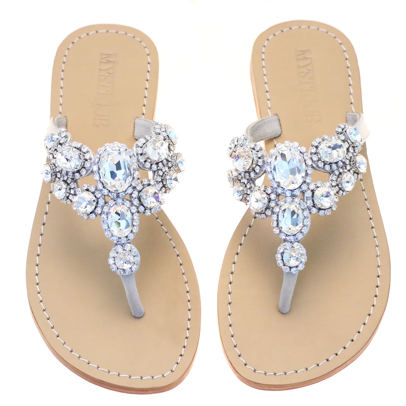Positano - Women's Silver Jeweled Bridal Sandals | Mystique Sandals