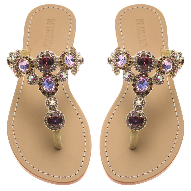 San Dimas -Women's Blue Leather Jeweled Sandals | Mystique Sandals