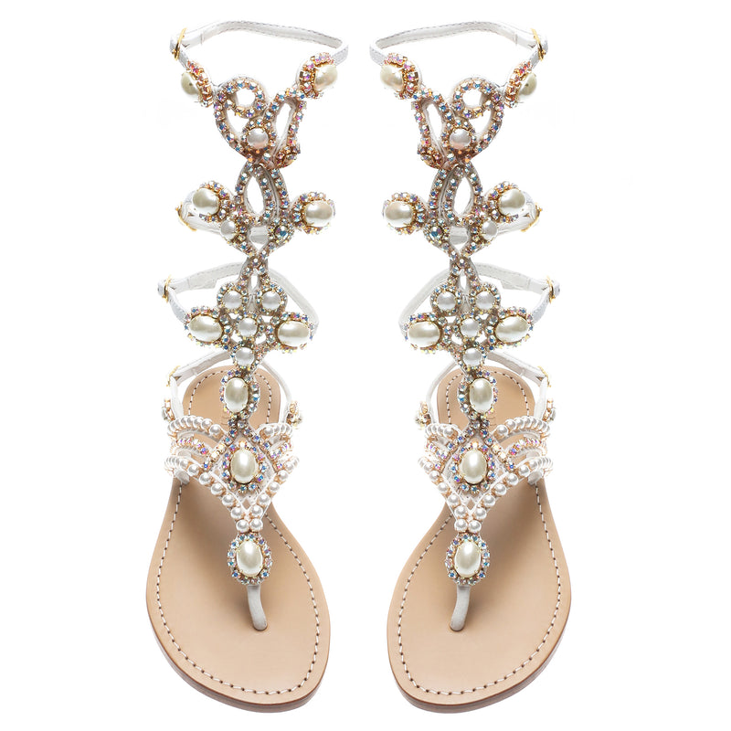 South Hampton-Women's White Pearl Gladiator Sandals | Mystique Sandals