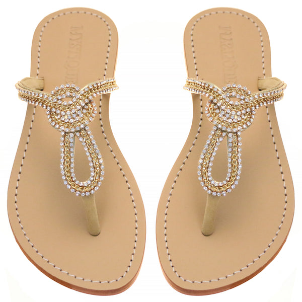 St. Vincent - Women's Gold Leather Jeweled Sandals | Mystique Sandals