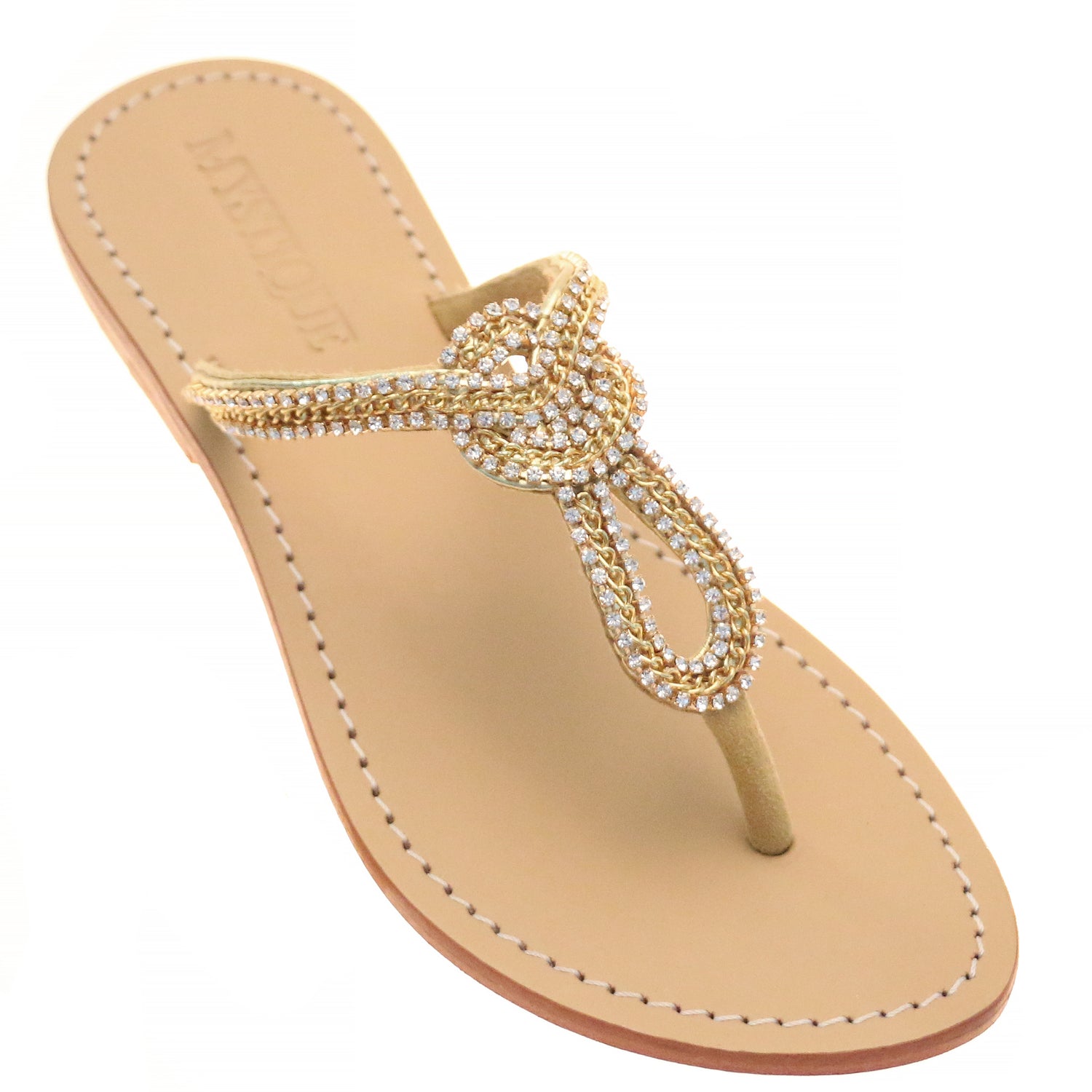 St. Vincent - Women's Gold Leather Jeweled Sandals | Mystique Sandals