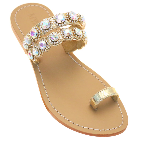 Sydney - Women's Gold Leather Jeweled Sandals | Mystique Sandals