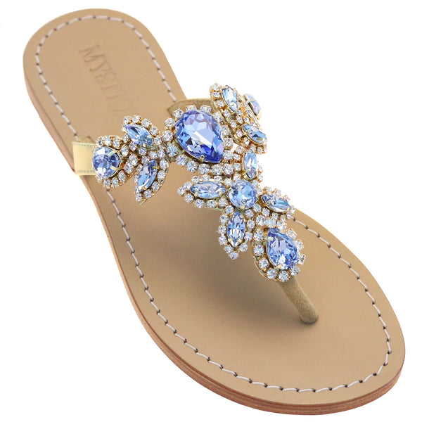 Toledo - Women's Sapphire Leather Jeweled Sandals | Mystique Sandals