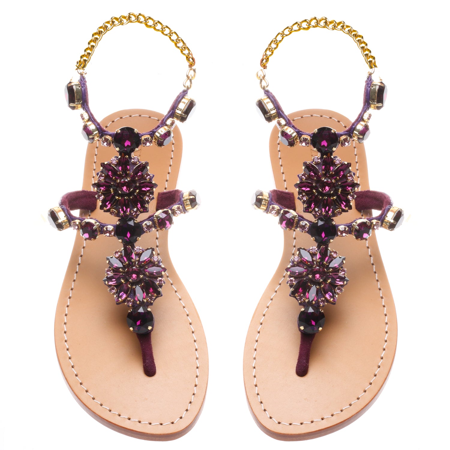 Bristol - Women's Jeweled Purple Leather Sandals | Mystique Sandals