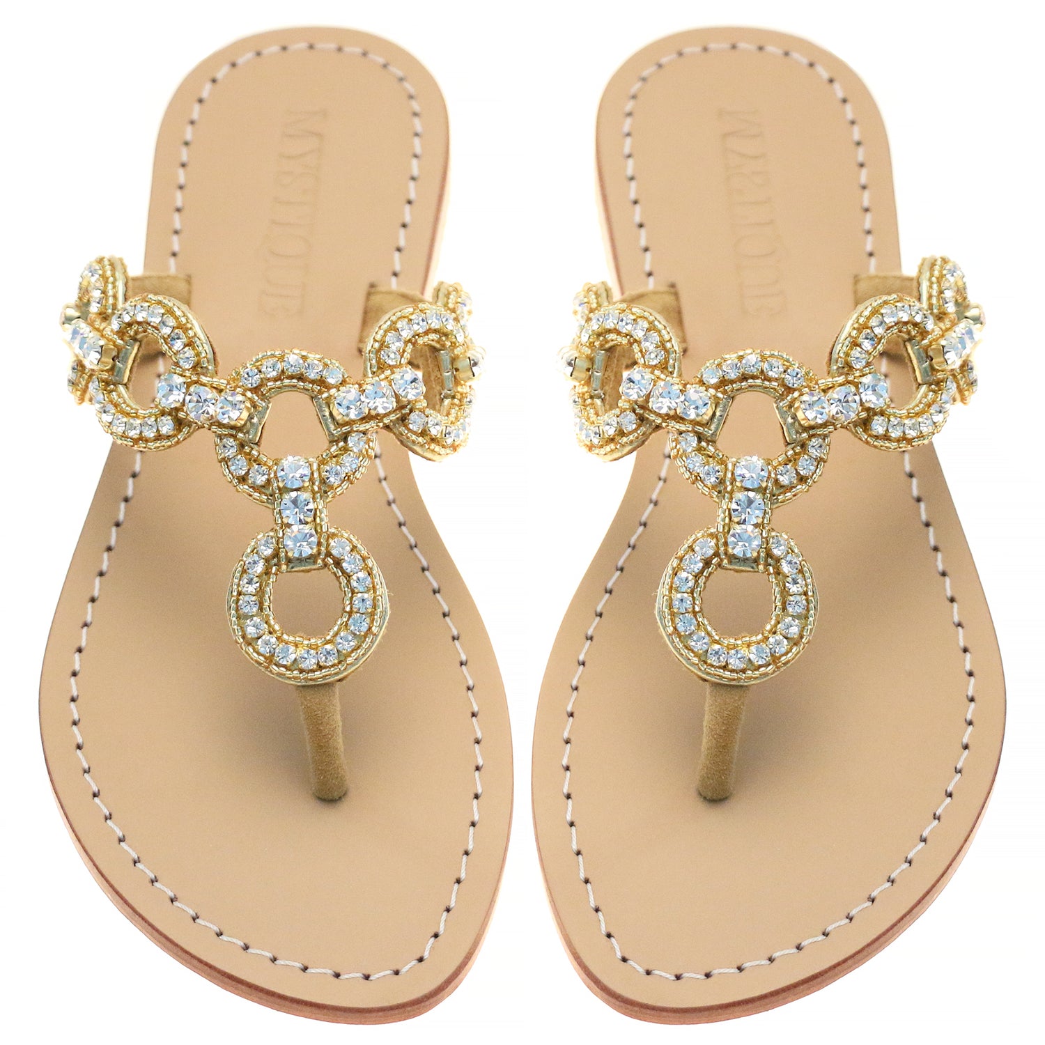 Virginia - Women's Gold Jeweled Bridal Sandals | Mystique Sandals