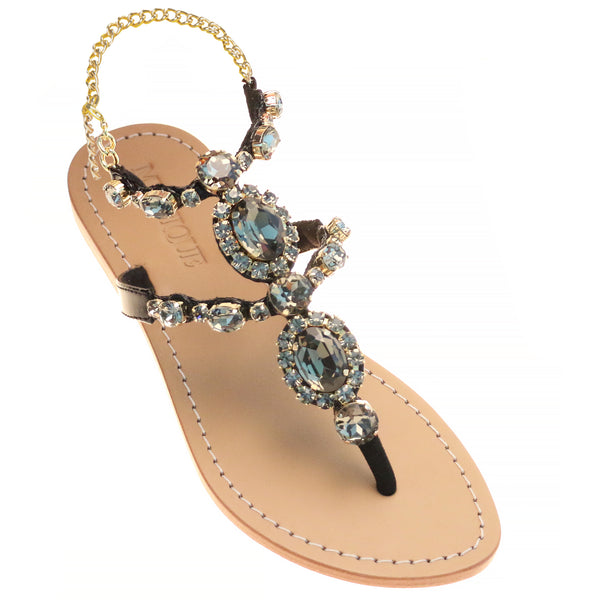 Waialua - Women's Leather Jeweled Sandals - Mystique Sandals