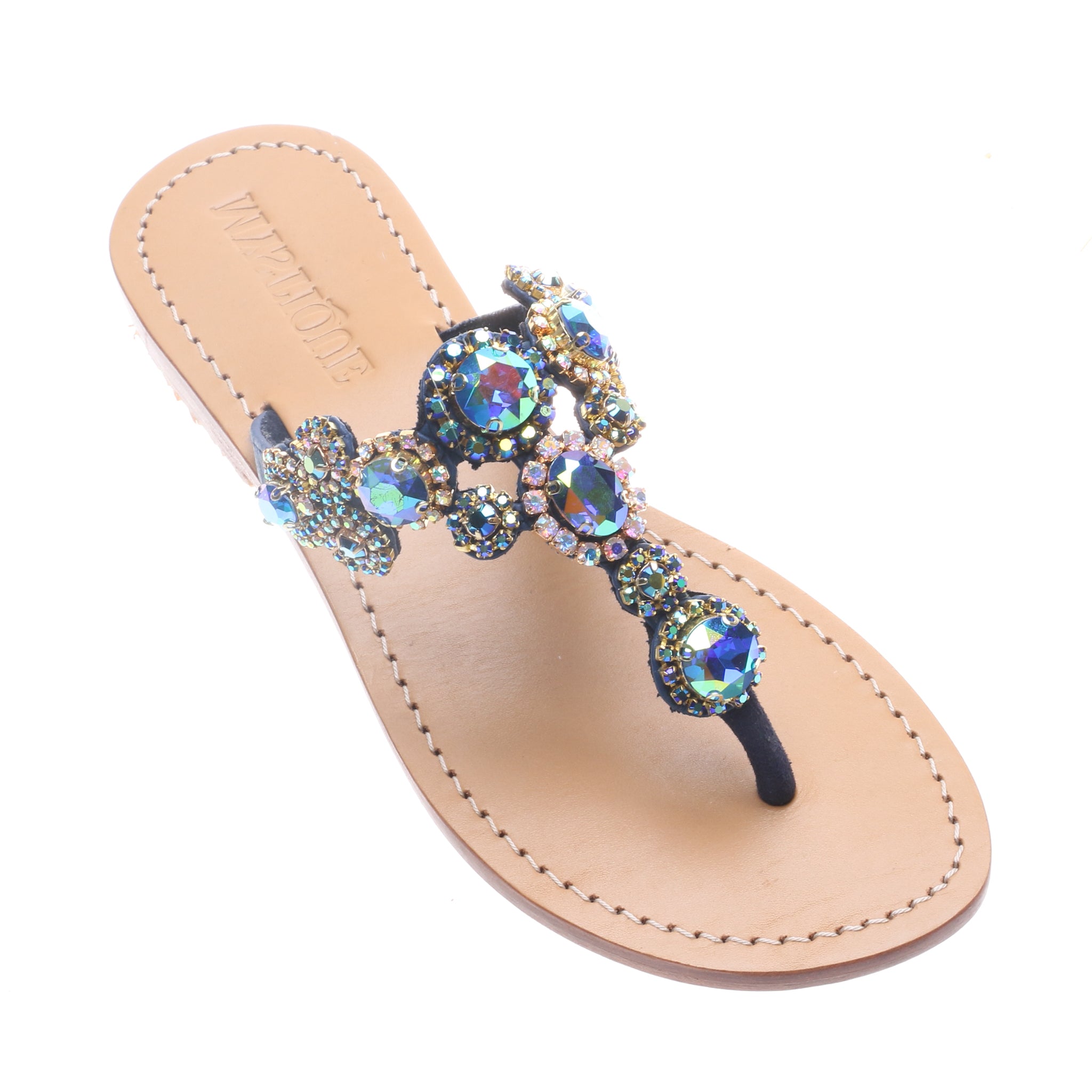 Jeweled & Embellished Flat Leather Women's Sandals | Mystique Sandals